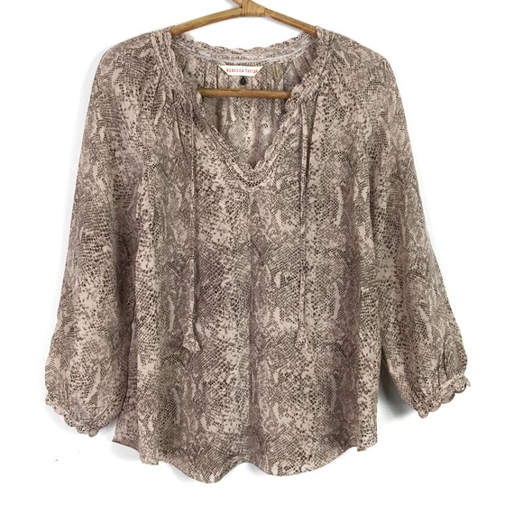 Rebecca Taylor beige tan pullover blouse snakeskin 100% Silk Size 0 or XS - Picture 9 of 9